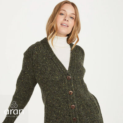 Ladies Donegal Cardigan with Side Pocket - Green